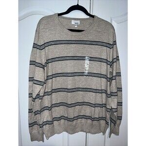 Sonoma Goods for Life Mens Sweater XXL Long Sleeve Oat Stripe Khaki Cream NWT